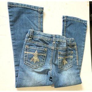 Y2k Cherokee Girls 6 thick White Stitching Bootcut Jeans Sequin Embelllished Poc